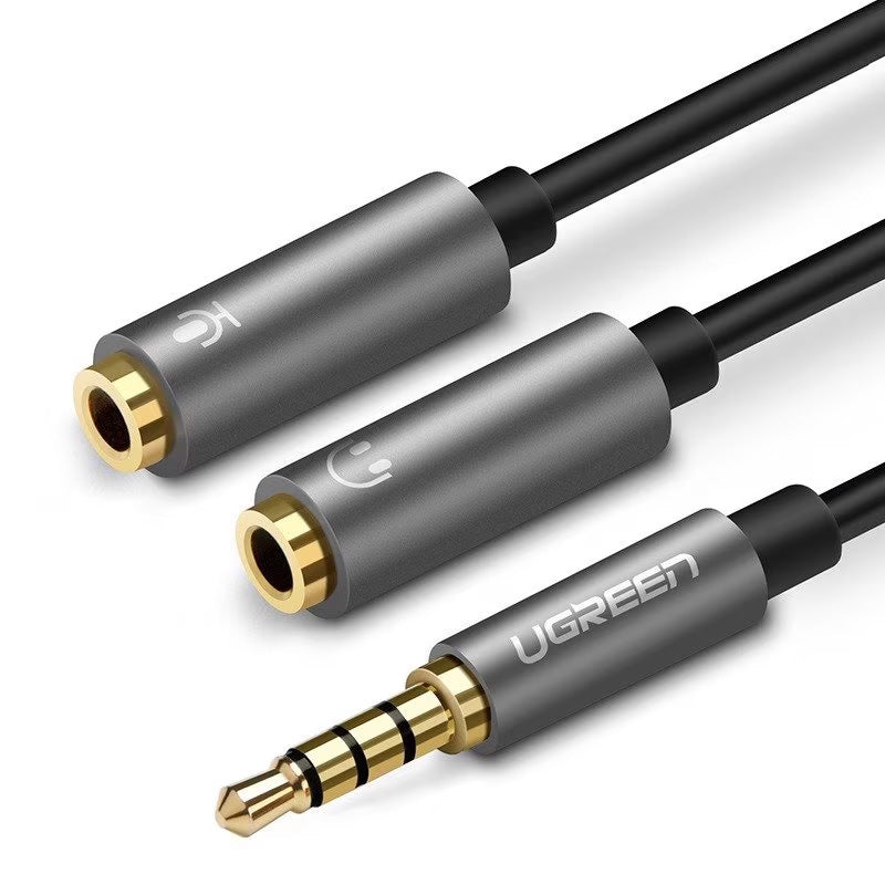 Audio Adapter 3.5mm - 2 x 3.5mm UGREEN AV141, 0.2m, Gray