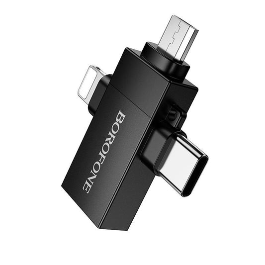 OTG Adapter Lightning / microUSB / USB-C - USB-A Borofone BV26D, Black