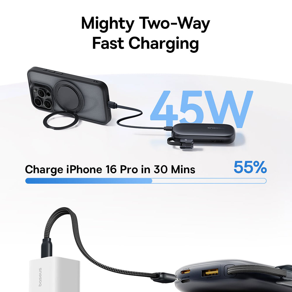 Baseus EnerFill FC21 Qpow 3 Ultra External Battery, 10000mAh, 45W, QC + PD, 1 x USB-A - 1 x USB-C, Pink E0027Q02