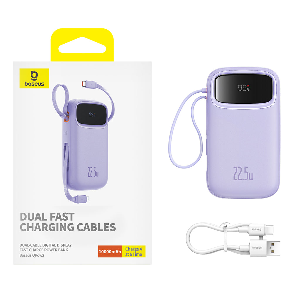 Baseus Qpow Pro+ External Battery, 10000mAh, 22.5W, QC + PD, 1 x Lightning - 1 x USB-A - 2 x USB-C, Purple P10055003513-00