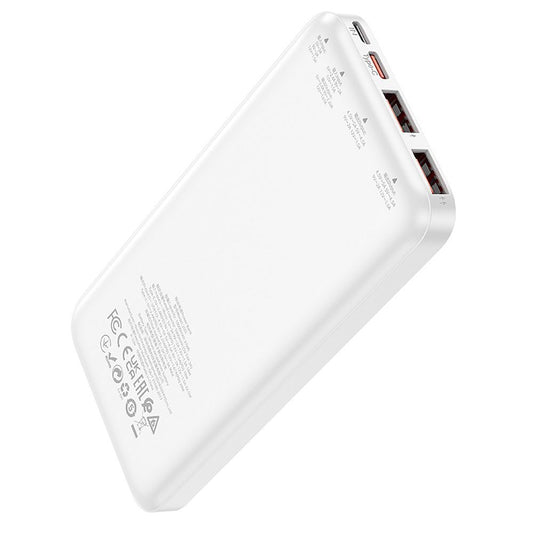 External Battery HOCO J101, 10000mAh, 22.5W, QC + PD, 1 x USB-C - 2 x USB-A, White