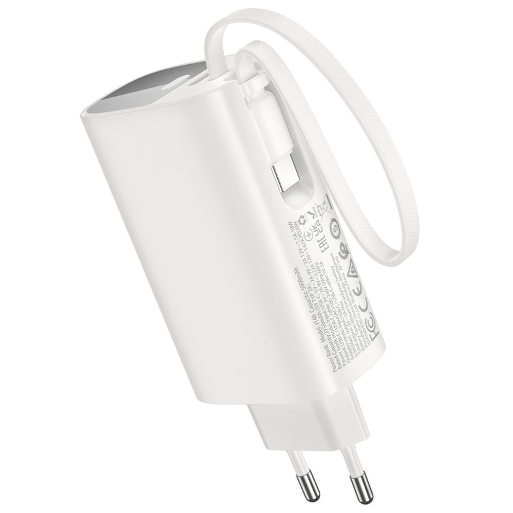 HOCO J148 2-in-1 Power Bank, 5000mAh, 20W, PD, 2 x USB-C, White