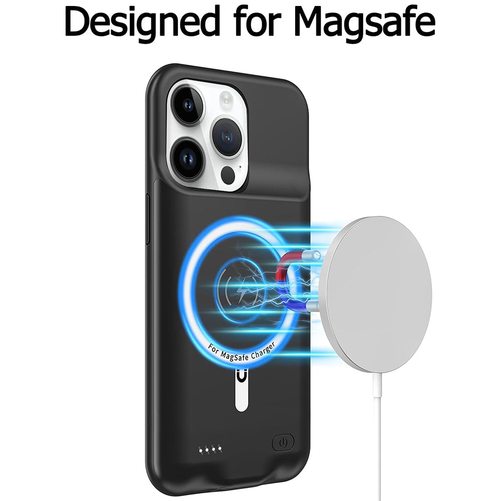 External Battery Case Wireless Techsuit Power Pro Battery for Apple iPhone 15, 7000mAh, Black