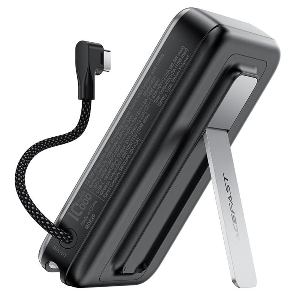 Acefast M24 Wireless External Battery, 10000mAh, 22.5W, PD + FQI, 1 x QI - 2 x USB-C, Gray