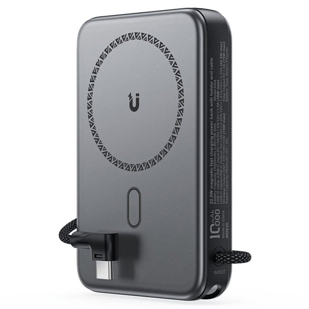 Acefast M24 Wireless External Battery, 10000mAh, 22.5W, PD + FQI, 1 x QI - 2 x USB-C, Gray