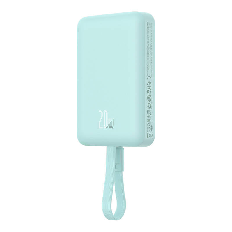 Baseus Magnetic Mini Wireless External Battery, 10000mAh, 20W, PD + FQI, 1 x Lightning - 1 x QI - 1 x USB-C, Green P10022109333-00