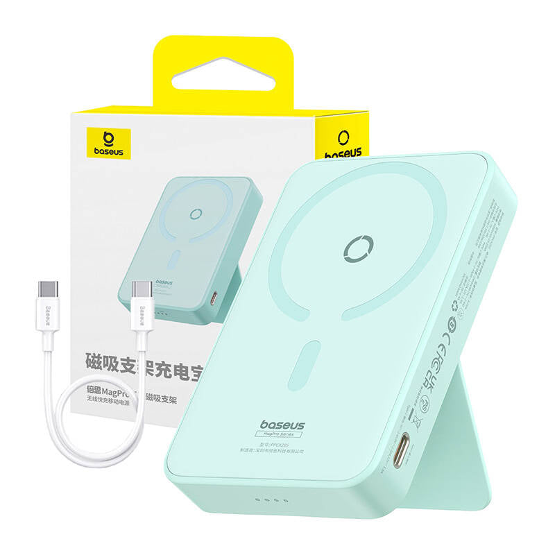 Baseus MagPro PPCXZ05 Wireless External Battery, 5000mAh, 20W, PD + FQI, 1 x QI - 1 x USB-C, Green P10064101333-00