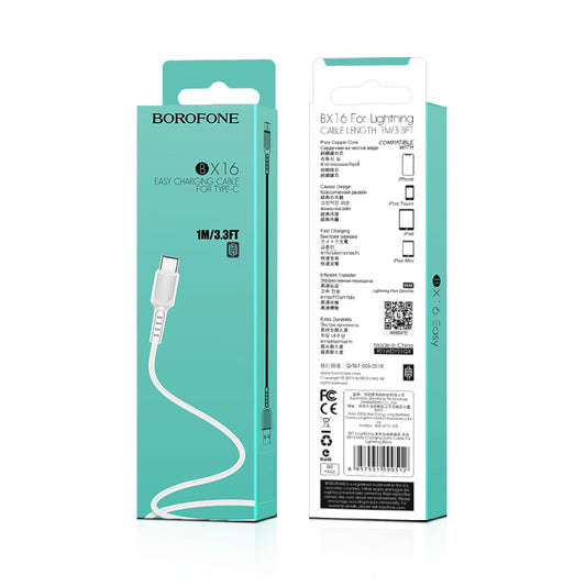 Data and Charging Cable USB-A - USB-C Borofone BX16, 18W, 1m, White