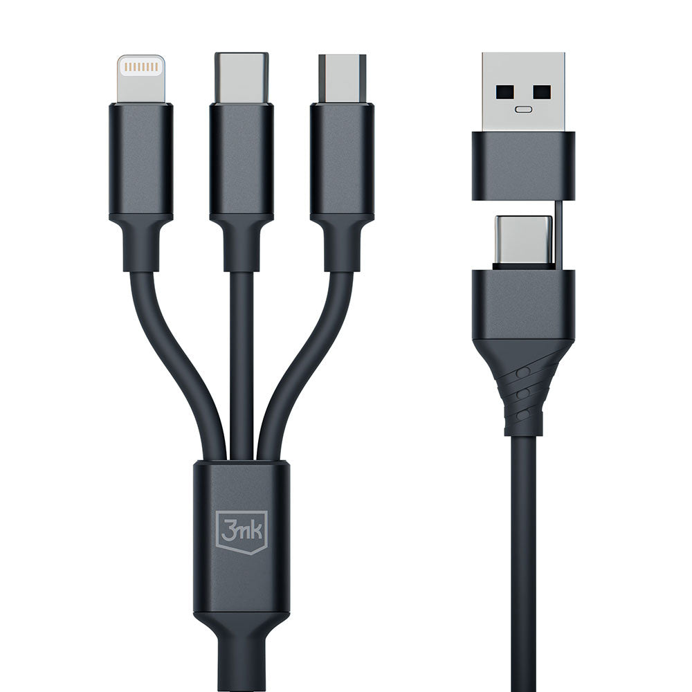 USB-A / USB-C Charging Cable - Lightning / microUSB / USB-C 3MK Hyper 3in1, 12W, 1.5m, Black