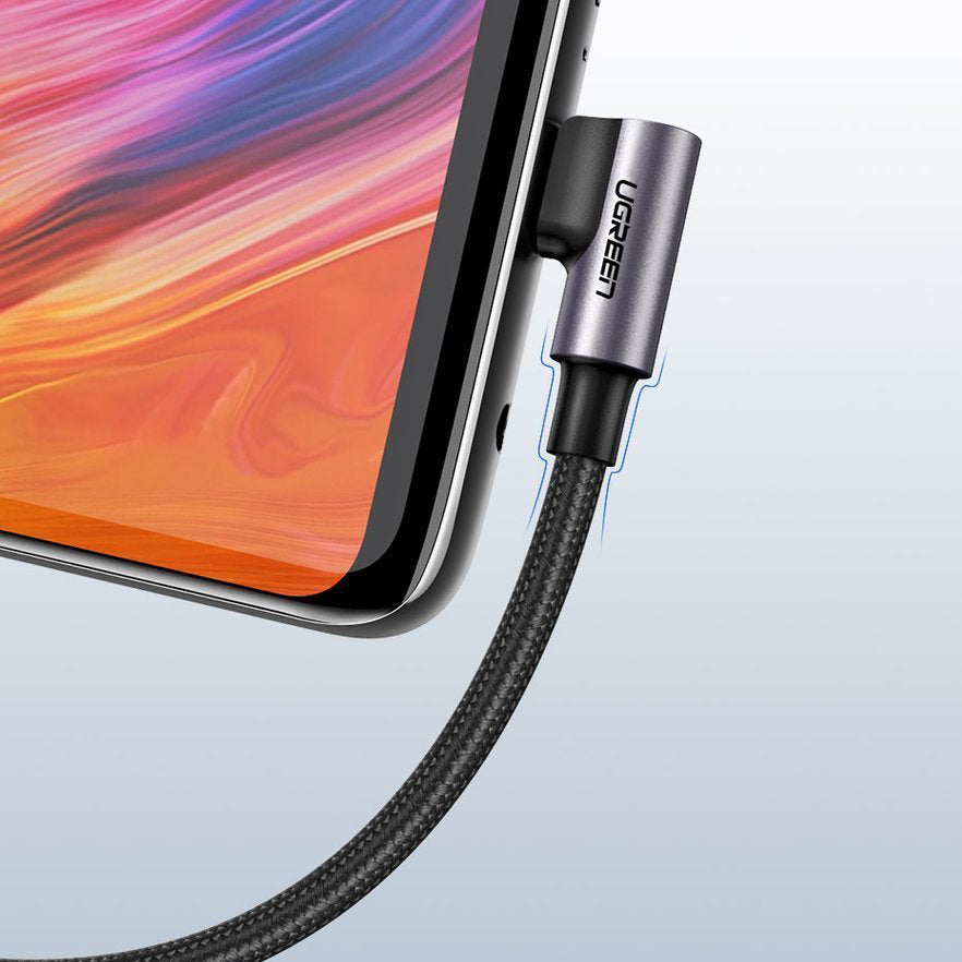 UGREEN US284 Angled USB-A to USB-C Data and Charging Cable, 18W, 1m, Gray