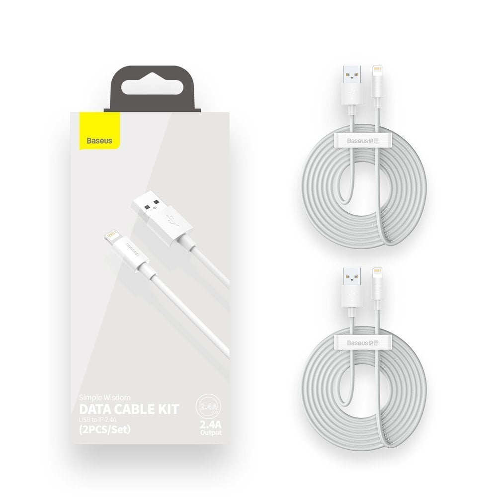 Baseus Simple Wisdom USB-A to Lightning Data and Charging Cable, 18W, 1.5m, Set of 2 pieces, White TZCALZJ-02