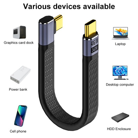 USB-C Data and Charging Cable - USB-C OEM Angled 8K Video Version 3, 240W, 0.15m, Black