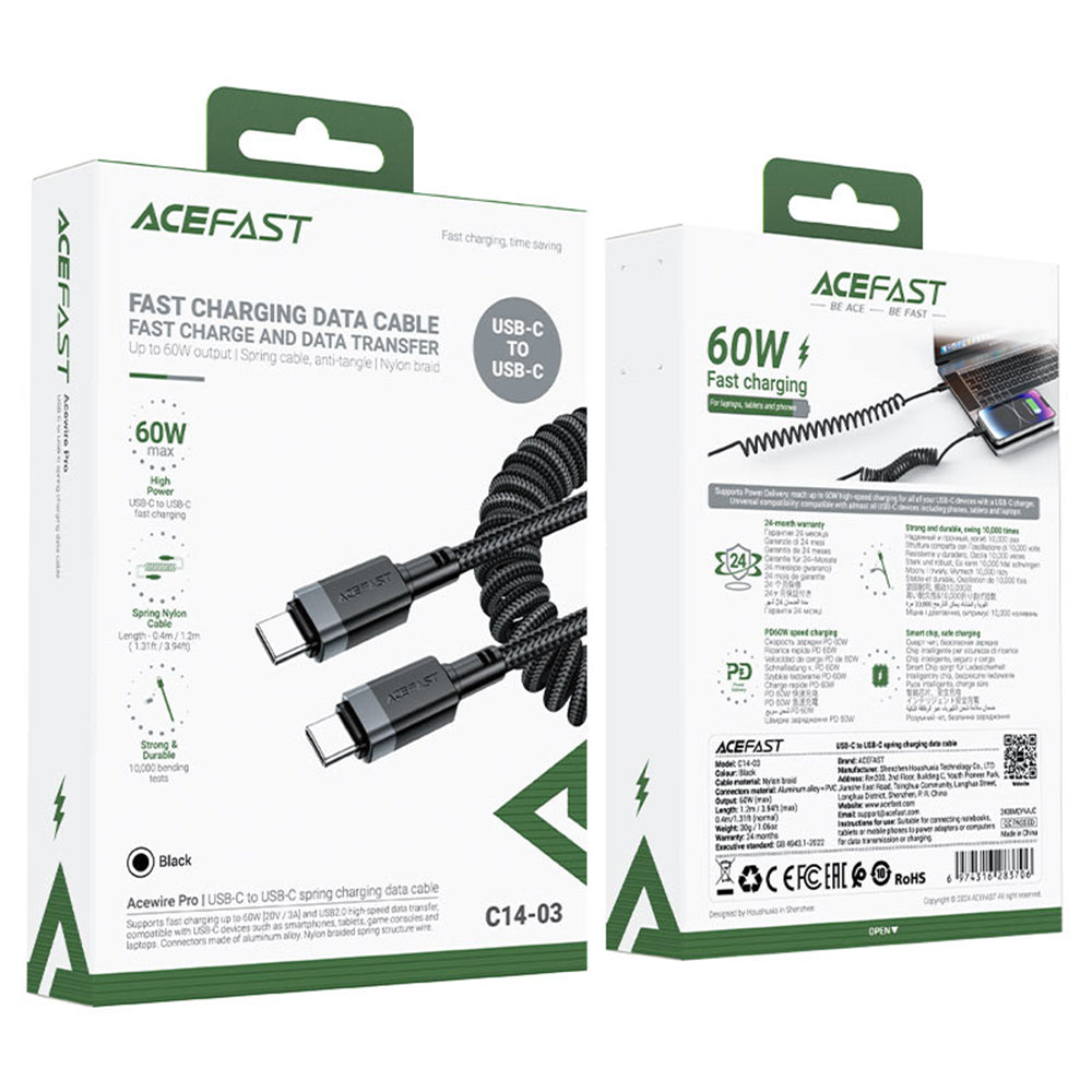 USB-C Data and Charging Cable - USB-C Acefast C14-03, 60W, 1.2m, Black