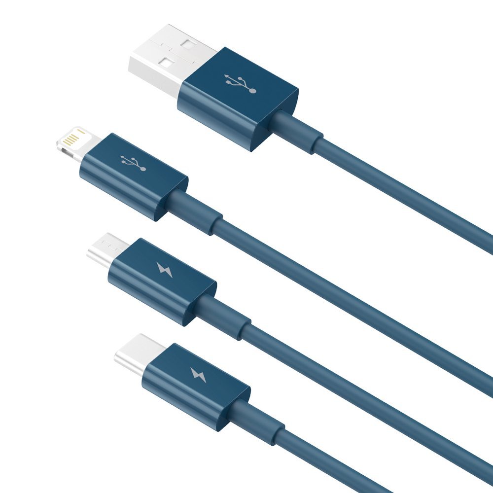 USB-A Charging Cable - Lightning / microUSB / USB-C Baseus Superior 3in1 Series, 20W, 1.5m, Blue CAMLTYS-03