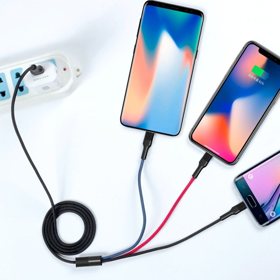 USB-A to Lightning / microUSB / USB-C Charging Cable XO Design NB54, 18W, 1.2m, Multicolor