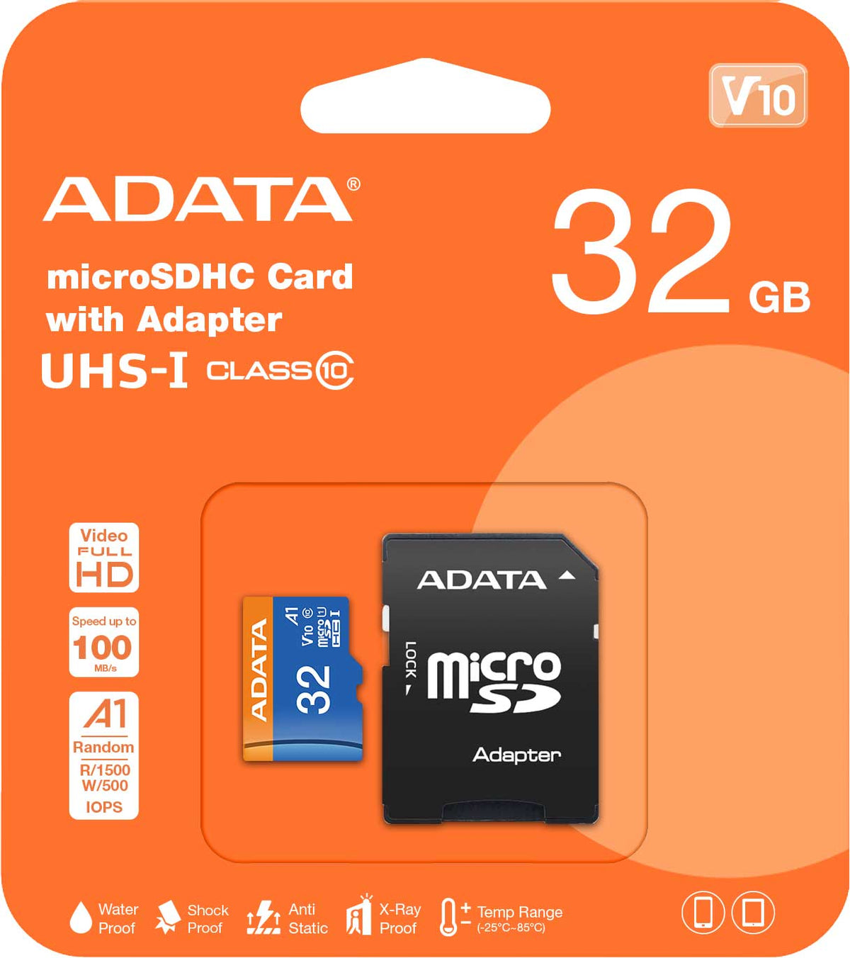 Adata microSDHC Memory Card, 32Gb, Class 10 / UHS-1 U1, With Adapter AUSDH32GUICL10A1-RA1