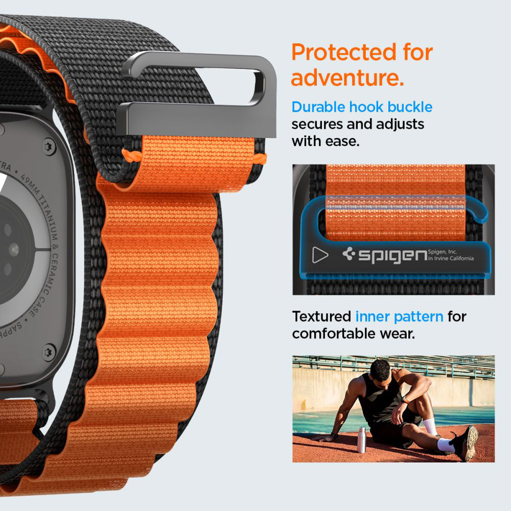 Spigen WBF1 Strap for Apple Watch 49mm / 46mm / 45mm / 44mm Series, Black Orange AMP10145