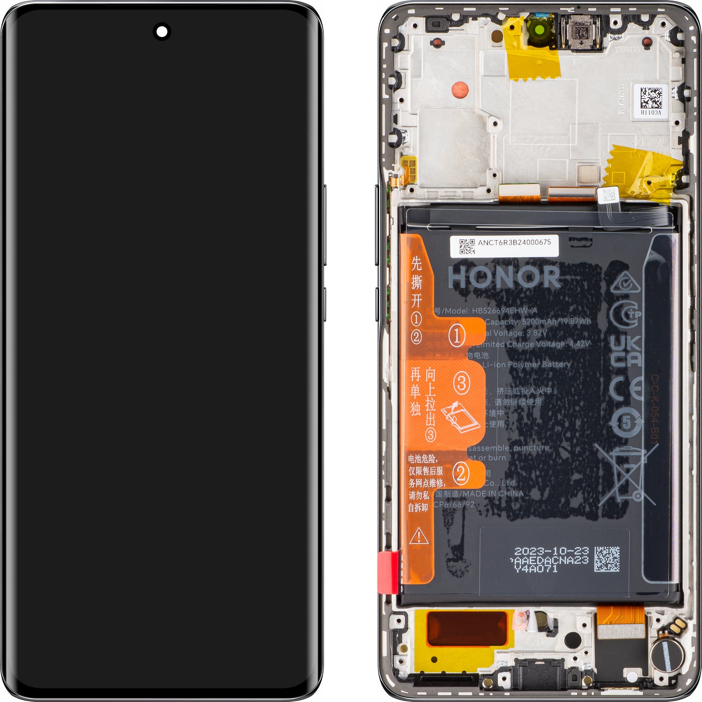 Display with Touchscreen Honor Magic6 Lite, with Frame and Battery, Midnight Black, Service Pack 0235AHHP