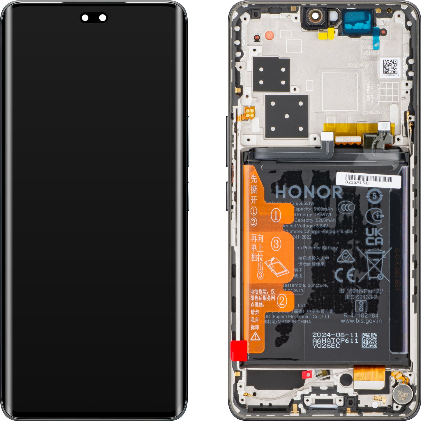 Touchscreen Display Honor 200 Pro, with Frame, Black, Service Pack 0235ALRD