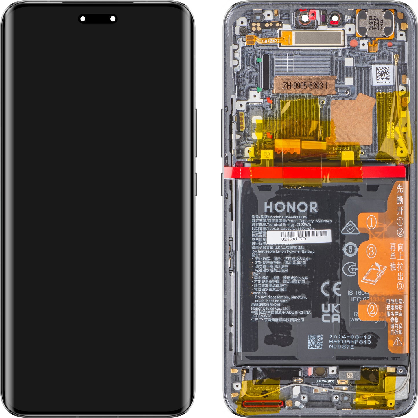Display with Touchscreen Honor Magic6 Pro, with Frame and Battery, Black, Service Pack 0235ALQD