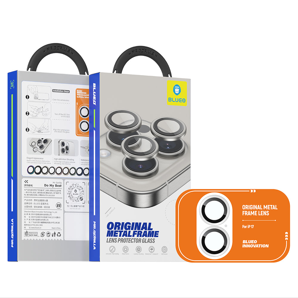Blueo Metal Frame Rear Camera Protection Film for Apple iPhone 17, Tempered Glass, Black