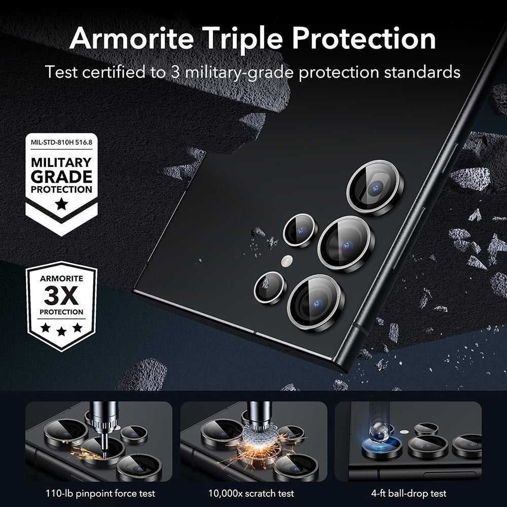 ESR Back Camera Protector for Samsung Galaxy S24 Ultra S928, Tempered Glass, Set of 2 pieces, Black