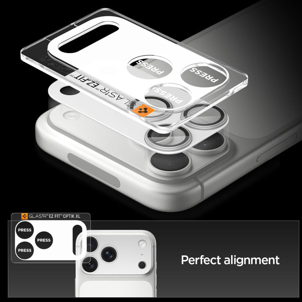 Spigen GlastR EZ FIT Optik Pro XL Rear Camera Protector for Apple iPhone 17 Pro, Tempered Glass, Silver AGL10647