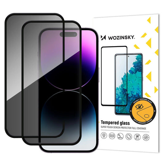 Privacy Screen Protector WZK AntiSpy for Apple iPhone 17 Pro, Tempered Glass, Full Glue, Set of 2 Pieces