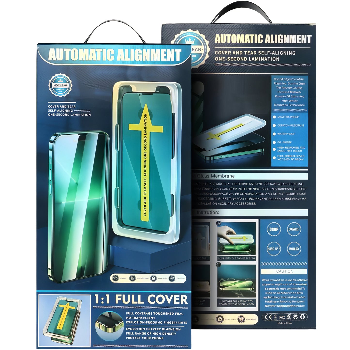 OEM Automatic Alignment Screen Protector for Apple iPhone 16 Pro Max / 17 Pro Max, Tempered Glass, Full Glue, 5D, Black