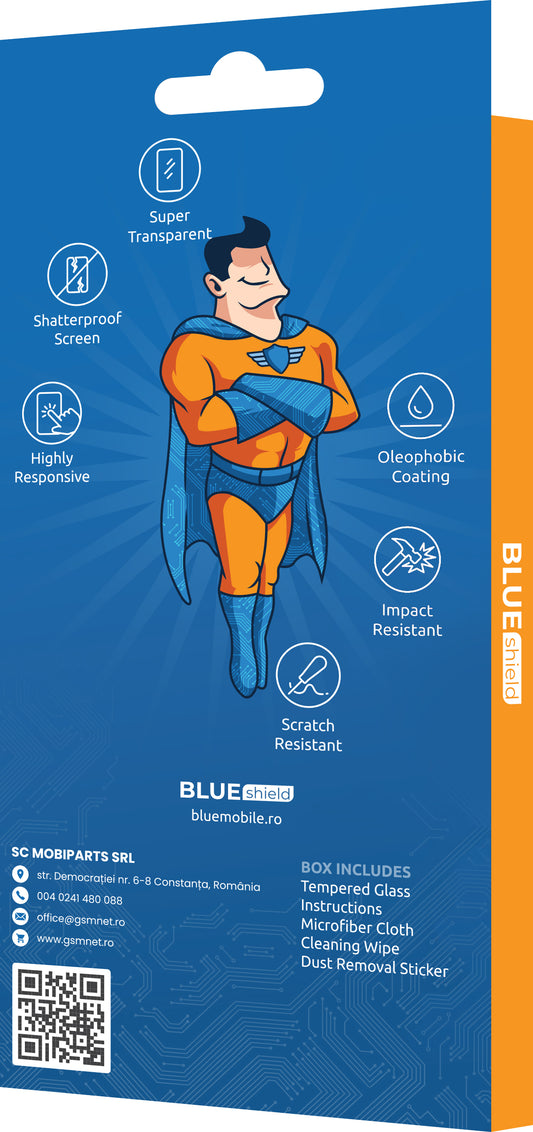 BLUE Shield Screen Protector for Motorola Moto E22i / E22, Shielded Glass, Full Glue, Case Friendly, Black