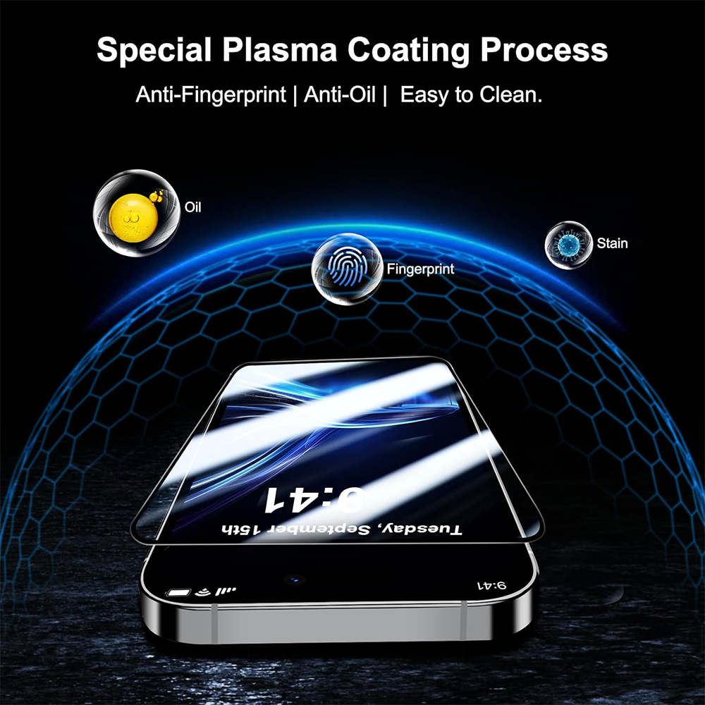 Blueo Anti-Broken Screen Protector Film for Apple iPhone 17 Pro Max / 16 Pro Max, Tempered Glass, Full Glue, Black