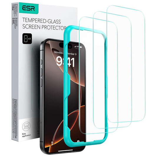 ESR Screen Protector for Apple iPhone 17 / 16 Pro, Tempered Glass, Full Glue, Set of 3 Pieces
