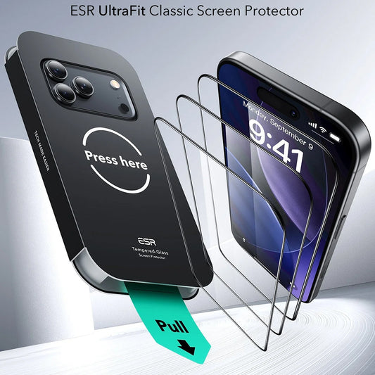 ESR UltraFit Screen Protector for Apple iPhone 17 Pro Max, Tempered Glass, Full Glue, Set of 3 Pieces