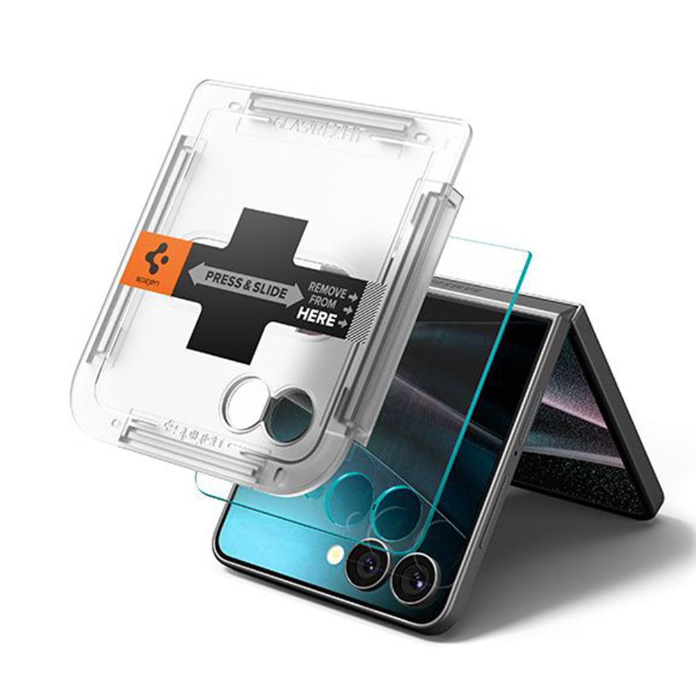 Spigen GlastR EZ FIT Exterior Screen Protector for Samsung Galaxy Z Flip8 F776 / Z Flip7 F766, Tempered Glass, Full Glue AGL09586
