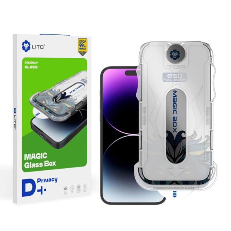 Privacy Screen Protector Lito Magic Glass Box D+ Tools for Apple iPhone 14 Pro Max, Tempered Glass, Full Glue