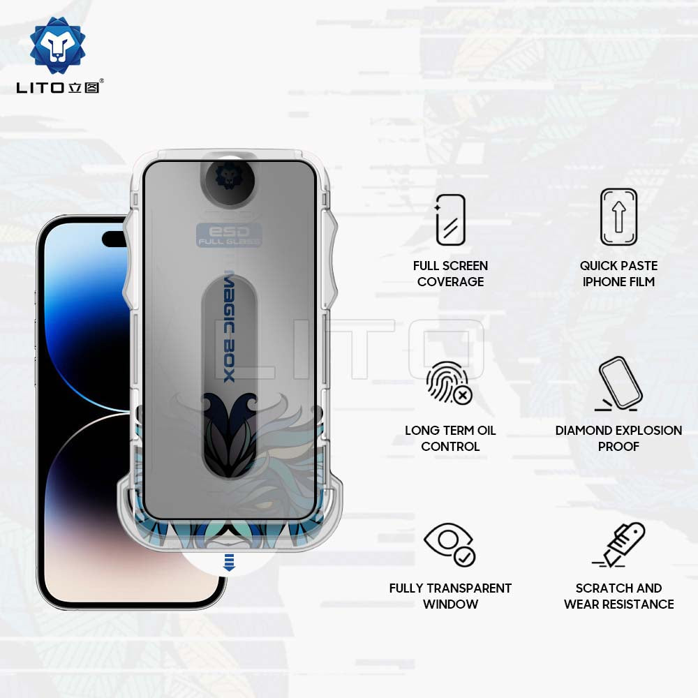 Privacy Screen Protector Film Lito Magic Glass Box D+ Tools for Apple iPhone XS / X, Tempered Glass, Full Glue