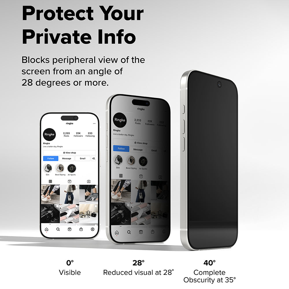 Privacy Screen Protector Ringke Easy Slide for Apple iPhone 18 Pro / 17 Pro, Tempered Glass, Full Glue, Set of 2 pieces
