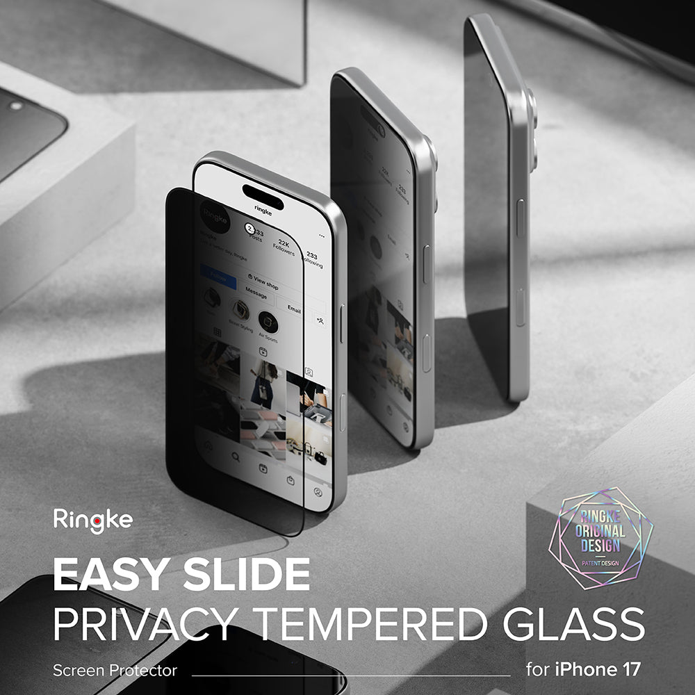 Privacy Screen Protector Ringke Easy Slide for Apple iPhone 18 Pro / 17 Pro, Tempered Glass, Full Glue, Set of 2 pieces