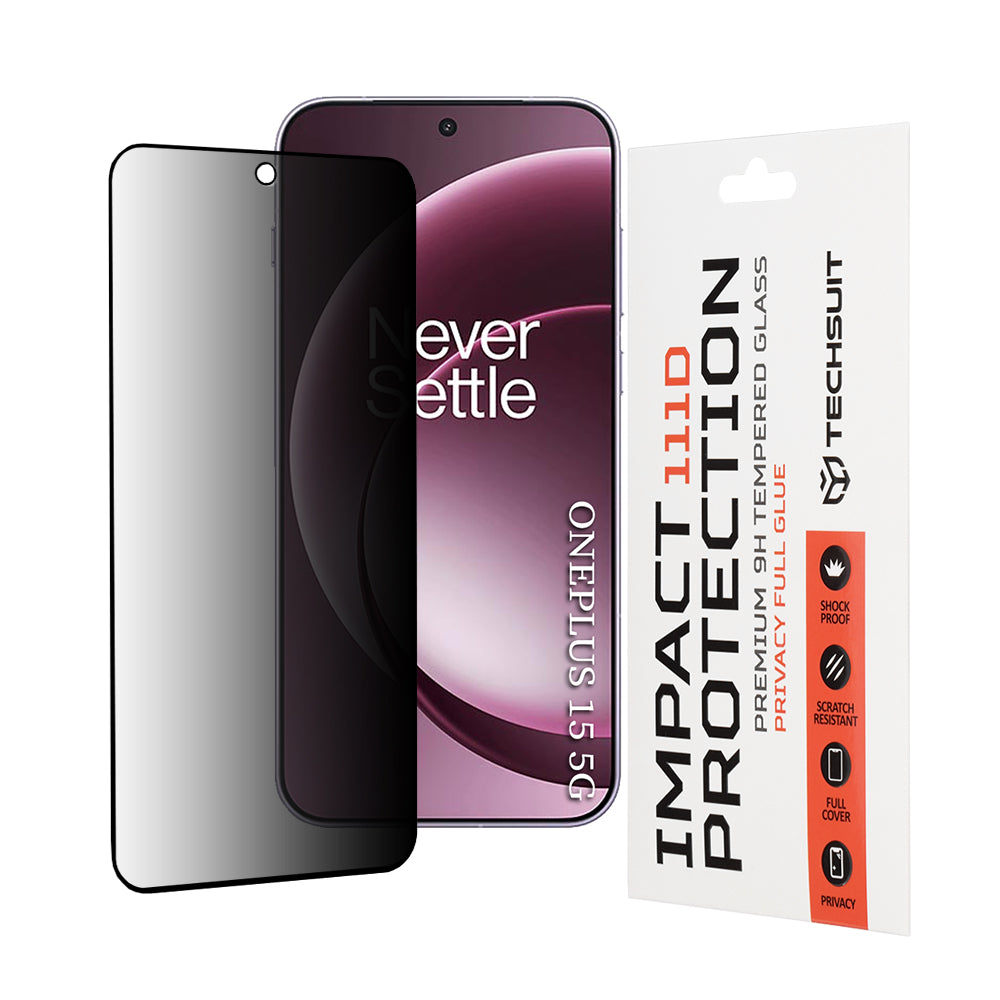Privacy Techsuit Screen Protector for OnePlus 15, Tempered Glass, 111D