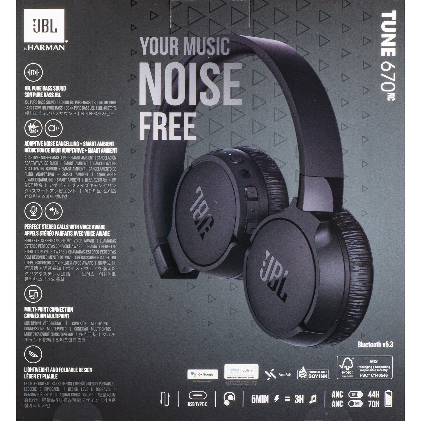 JBL Tune 670NC Bluetooth Handsfree, MultiPoint, A2DP, ANC, Black JBLT670NCBLKAP