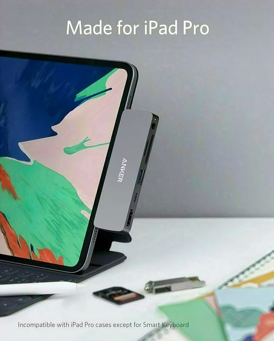 Anker PowerExpand Direct USB-C Hub for Apple iPad Pro 11 / Pro 12.9, 1 x USB-C - 1 x USB-A - 1 x HDMI - 1 x 3.5mm jack - 1 x SD - 1 x microSD, Grey