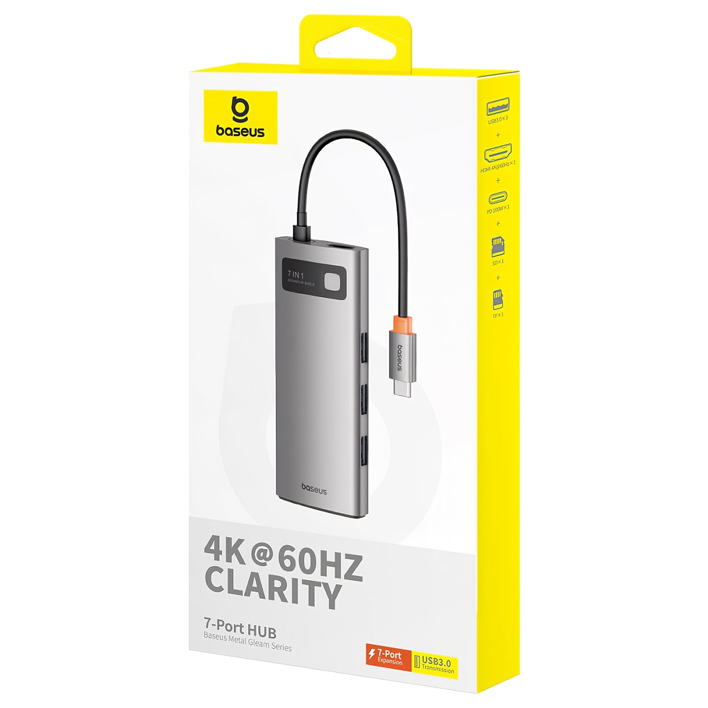 Baseus Joystar USB-C Hub, 3 x USB-A 3.0 - 1 x USB-C - 1 x HDMI - 1 x SD - 1 x microSD, Silver B0003070881111-00