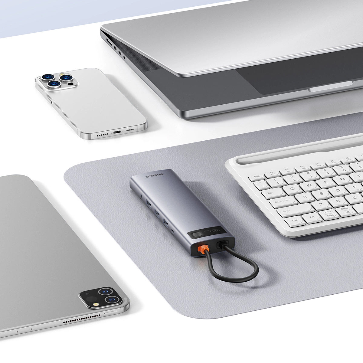 Baseus Metal Gleam USB-C Hub, 3 x USB-A 3.0 - 1 x USB-A - 1 x USB-C - 1 x HDMI - 1 x VGA - 1 x 3.5mm Jack - 1 x RJ45 - 1 x SD - 1 x microSD, Gray