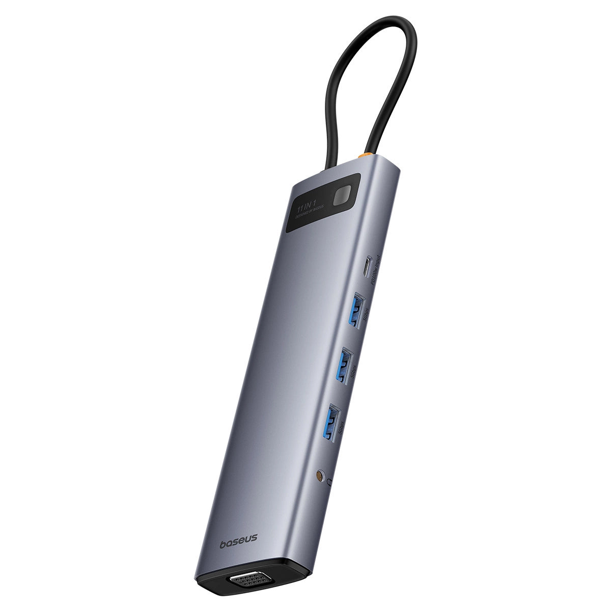 Baseus Metal Gleam USB-C Hub, 3 x USB-A 3.0 - 1 x USB-A - 1 x USB-C - 1 x HDMI - 1 x VGA - 1 x 3.5mm Jack - 1 x RJ45 - 1 x SD - 1 x microSD, Gray