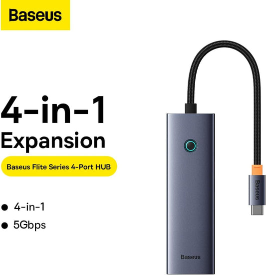 Baseus UltraJoy USB-C Hub, 3 x USB-A 3.0 - 1 x RJ45, Grey B0005280A813-00
