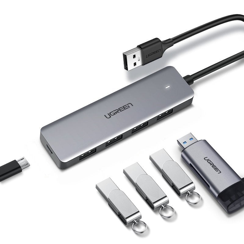 UGREEN CM219 USB Hub, 4 x USB-A 3.0 - 1 x USB-C, Gray