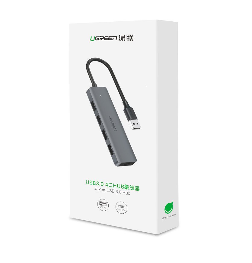 UGREEN CM219 USB Hub, 4 x USB-A 3.0 - 1 x USB-C, Gray