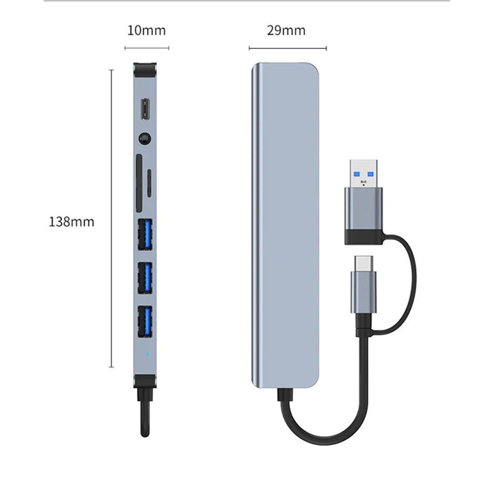 USB / USB-C Techsuit H9 DataBridge Hub, 8in1, Gray