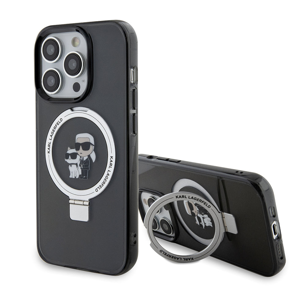 MagSafe Case for Apple iPhone 14 Pro, Karl Lagerfeld, Ring Stand Karl & Choupette, Black