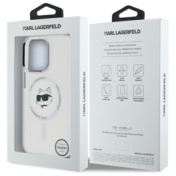 MagSafe Case for Apple iPhone 14 Pro Max, Karl Lagerfeld, IML Metal Choupette's Head, White